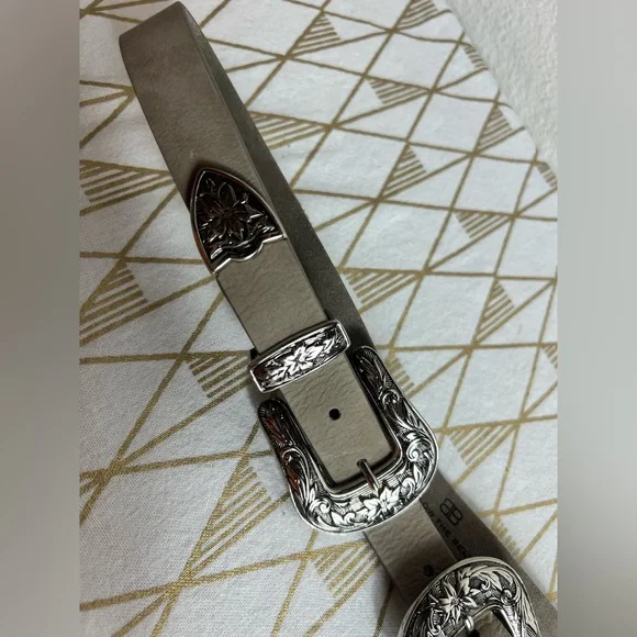 B-Low the Belt Bri Bri Double Buckle Genuine Leather Belt in Taupe Size L B-Low the Belt Bri Bri Double Buckle Genuine Leather Belt in  main image 3